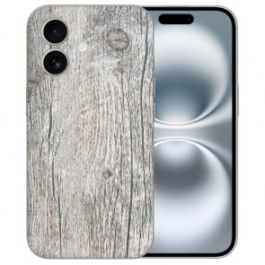 Silikon Handy Hülle TPU Holzoptik Grau Bilddruck Schale für iPhone16 Plus Etui 