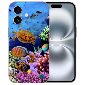 Individuelle Cover Case Silikon Handy Hülle für iPhone16 Plus Aquarium Schildkröten Fotodruck