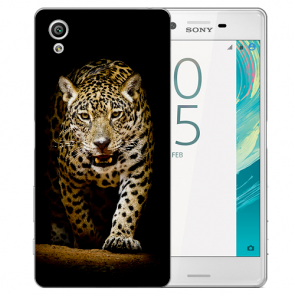 Sony Xperia XA Silikon TPU Hülle mit Foto Druck Leopard beim Jagd