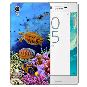 Sony Xperia X Silikon TPU Hülle mit Fotodruck Aquarium Schildkröten