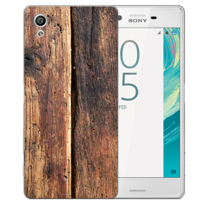 Silikon Handy Hülle mit Fotodruck HolzOptik für Sony Xperia X Etui