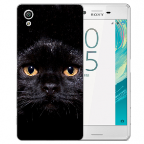 Silikon TPU Case Hülle mit Schwarz Katze Foto Druck für Sony Xperia XA 