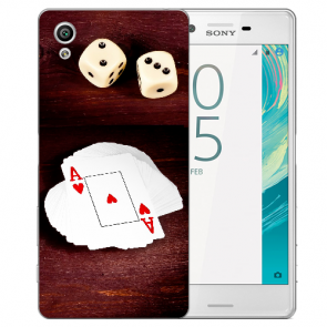Sony Xperia X TPU Silikon Cover Tasche mit Spielkarten-Würfel Fotodruck 
