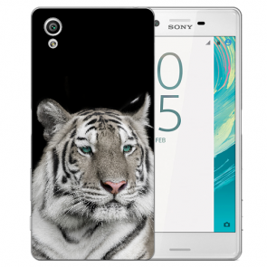 Silikon TPU Hülle mit Tiger Fotodruck Motiv Schutzhülle für Sony Xperia X 