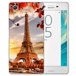 Sony Xperia X TPU Silikon Cover Tasche mit Eiffelturm Fotodruck 