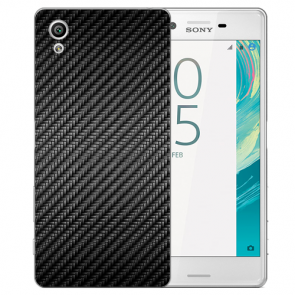 Silikon TPU Case Hülle für Sony Xperia XA mit Carbon Optik Foto Druck 