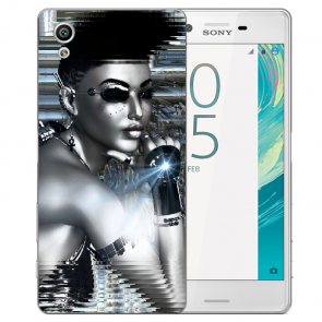 Sony Xperia X Schutz Hülle Handy Cover mit Fotodruck Robot Girl 