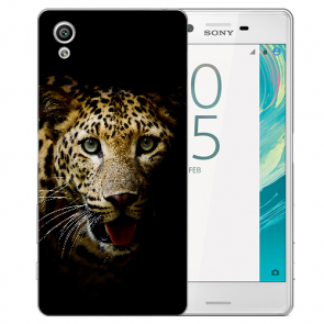 Schutzhülle Silikon TPU Hülle mit Leopard Fotodruck für Sony Xperia X 