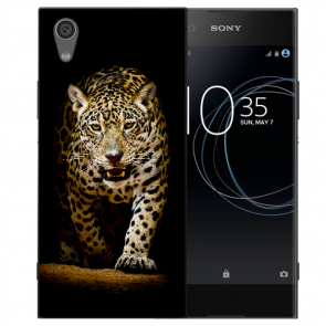 Sony Xperia XA1 Silikon Handy Hülle mit Fotodruck Leopard beim Jagd