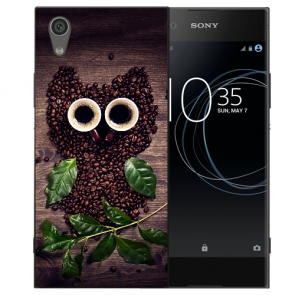 Sony Xperia XA1 Silikon TPU Hülle mit Fotodruck Kaffee Eule Etui