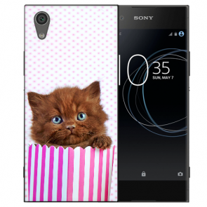 Sony Xperia XA1 Silikon Handy Hülle mit Fotodruck Kätzchen Braun 