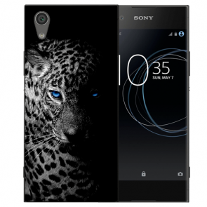 Sony Xperia XA1 TPU Handy Hülle mit Fotodruck Leopard mit blauen Augen