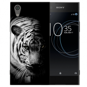 Sony Xperia XA1 Silikon Handy Hülle mit Fotodruck Tiger Schwarz Weiß