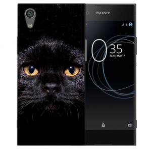 Sony Xperia L1 Silikon Schutzhülle TPU Hülle mit Schwarz Katze Bild Druck 
