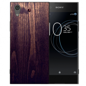 Sony Xperia XA1 TPU Hülle mit Fotodruck HolzOptik Dunkelbraun