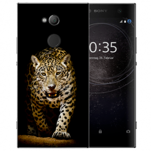 Sony Xperia L2 Handy Hülle TPU mit Bilddruck Leopard beim Jagd Etui