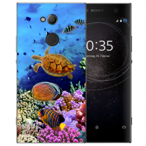 Sony Xperia XA2 Ultra TPU Hülle mit Fotodruck Aquarium Schildkröten Etui