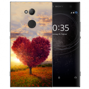 Handy Hülle für Sony Xperia L2 Silikon TPU mit Fotodruck Herzbaum Etui