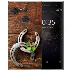 Handy Hülle Silikon TPU mit Fotodruck Holz hufeisen für Sony Xperia L2 