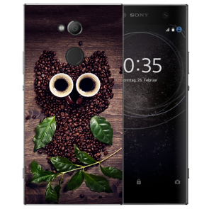 Handy Hülle Silikon TPU mit Fotodruck Kaffee Eule für Sony Xperia L2 