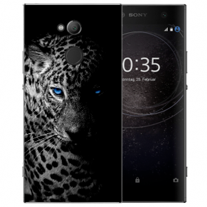 Sony Xperia L2 Handy Hülle TPU mit Bilddruck Leopard mit blauen Augen