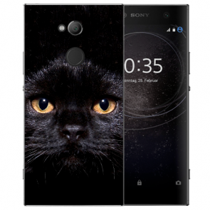 TPU Handy Hülle Silikon für Sony Xperia L2 mit Schwarz Katze Foto Druck 