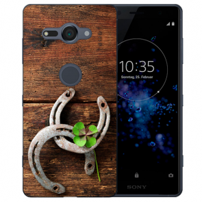 Sony Xperia XZ2 Compact Silikon Hülle mit Fotodruck Holz hufeisen