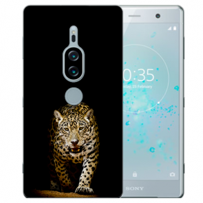 Sony Xperia XZ2 Premium Silikon Hülle mit Fotodruck Leopard beim Jagd