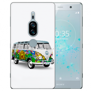 Sony Xperia XZ2 Premium Silikon TPU Hülle mit Fotodruck Hippie Bus