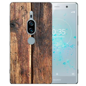 Sony Xperia XZ2 Premium Silikon TPU Hülle mit HolzOptik Fotodruck 