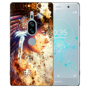 Sony Xperia XZ2 Premium Silikon TPU Hülle mit Fotodruck Indianerin Porträt