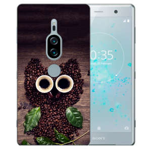 Sony Xperia XZ2 Premium Silikon TPU Hülle mit Fotodruck Kaffee Eule