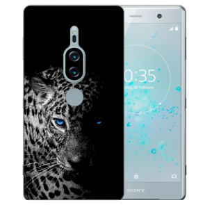 Sony Xperia XZ2 Premium TPU  Hülle mit Fotodruck Leopard mit blauen Augen