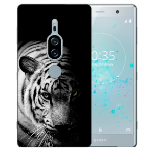 Silikon Hülle mit Fotodruck Tiger Schwarz Weiß für Sony Xperia XZ2 Premium