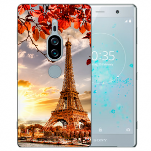Sony Xperia XZ2 Premium Silikon Hülle TPU mit Eiffelturm Fotodruck 