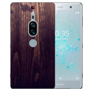 Sony Xperia XZ2 Premium TPU Hülle mit Fotodruck HolzOptik Dunkelbraun