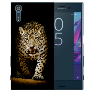 Sony Xperia XZ Silikon TPU Handy Hülle mit Fotodruck Leopard beim Jagd