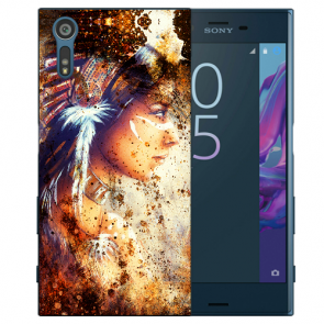 Sony Xperia XZ TPU Handy Hülle mit Fotodruck Indianerin Porträt