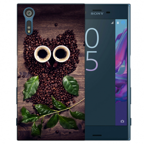 Sony Xperia XZ Silikon TPU Handy Hülle mit Fotodruck Kaffee Eule