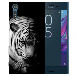 Sony Xperia XZS Silikon TPU Handy Hülle mit Fotodruck Tiger Schwarz Weiß