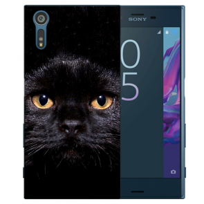 Sony Xperia XZ Schutzhülle TPU Hülle Case mit Fotodruck Schwarz Katze