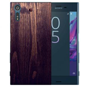 Sony Xperia XZS Silikon TPU Handy Hülle mit HolzOptik Dunkelbraun Fotodruck 