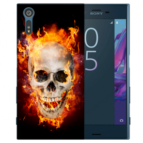 Sony Xperia XZ TPU Handy Hülle mit Fotodruck Totenschädel Feuer