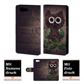 Sony Xperia Z4 Mini Handy Tasche Hülle mit Bild Druck Kaffee Eule