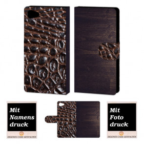 Sony Xperia Z5 Mini Holz - Croco Optik Handy Tasche Hülle Foto Bild Druck