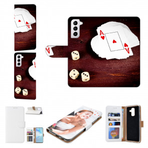 Handy Hülle für Samsung Galaxy S21 mit Spielkarten-Würfel Foto Namendruck