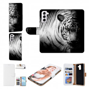 Samsung Galaxy S21 FE Handy Schutzhülle mit Bilddruck Tiger Schwarz Weiß 
