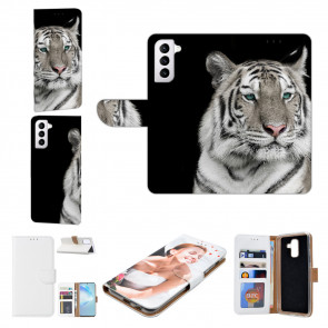 Handy Hülle Tasche für Samsung Galaxy S21 mit Tiger Fotodruck