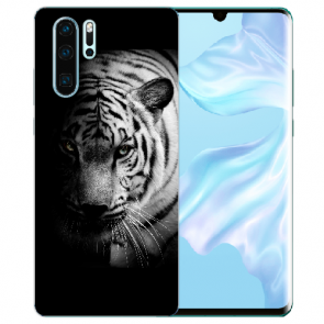 Huawei P30 Pro Silikon TPU Hülle mit Tiger Schwarz Weiß Fotodruck 