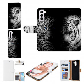 Samsung Galaxy S21 Plus Handy Tasche mit Bilddruck Tiger mit Leopard 
